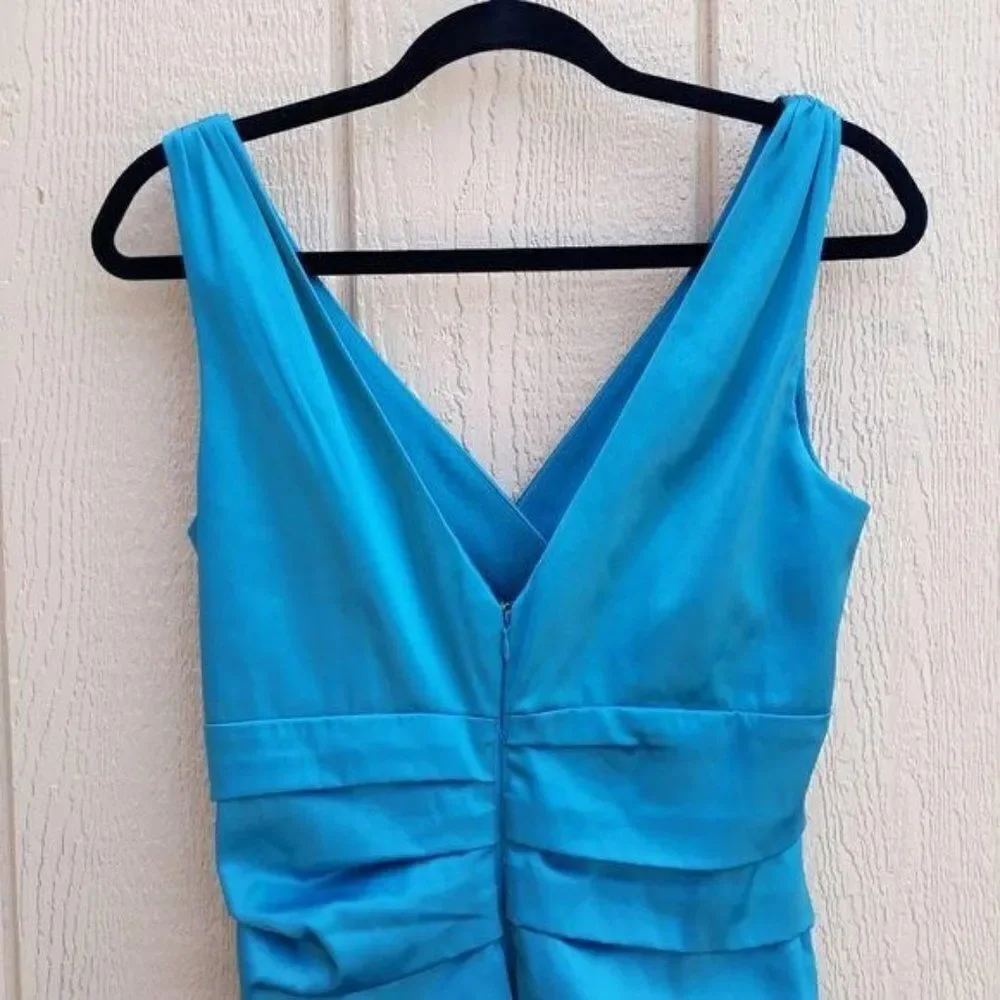 Suzi Chin Dress Y2K Cocktail Ruched Draped Surplice Satin‎ Slip Teal